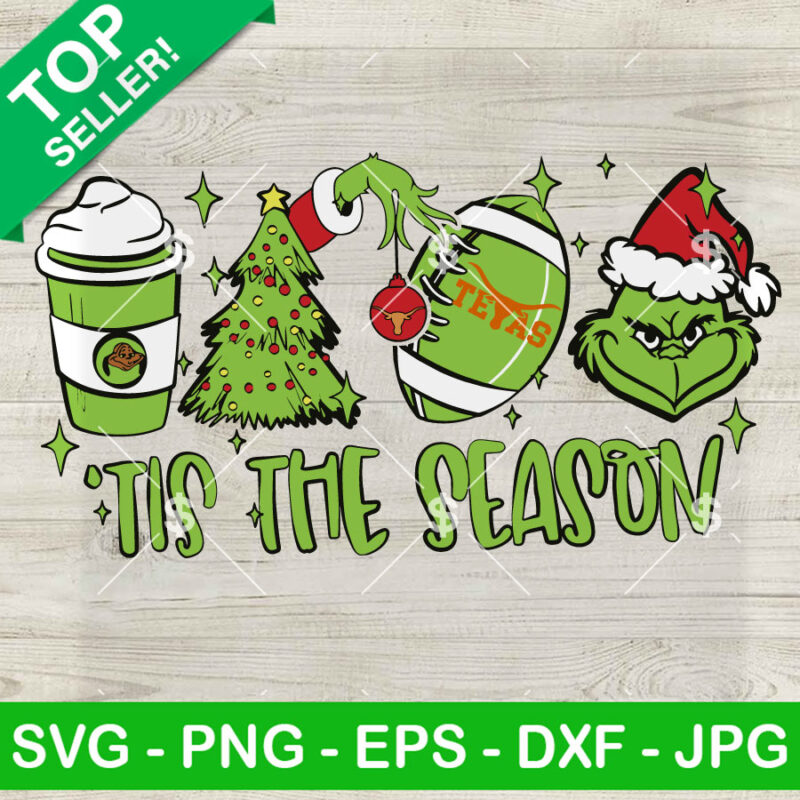 Texas Longhorns Grinch Christmas SVG, Grinch Football Tis The Season SVG, Texas Longhorns Champion Football SVG PNG