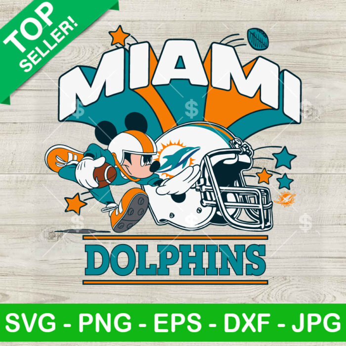Mickey Mouse Miami Dolphins SVG, Miami Dolphins NFL Football Team SVG, Disney Football SVG PNG DXF EPS