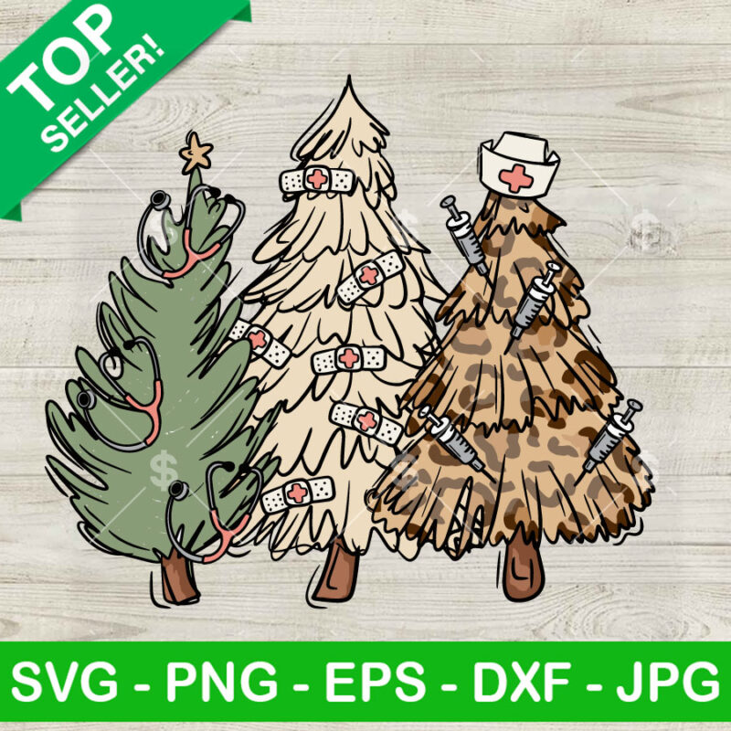 Nurse Leopard Christmas Trees SVG, Leopard Tree SVG, Nurse Stethoscope SVG PNG DXF EPS
