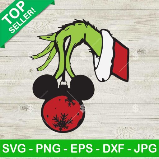 Grinch Hand Holding Mickey Ornament SVG