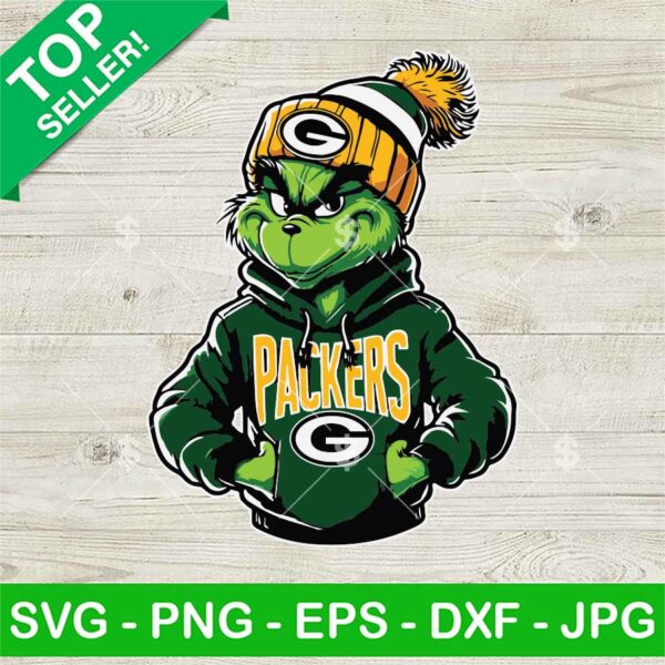 Grinch Green Bay Packers NFL With Santa Hat SVG, Grinch NFL Hoodie SVG, Grinch Football Merry Christmas SVG PNG DXF EPS