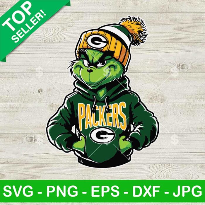 Grinch Green Bay Packers NFL With Santa Hat SVG, Grinch NFL Hoodie SVG, Grinch Football Merry Christmas SVG PNG DXF EPS