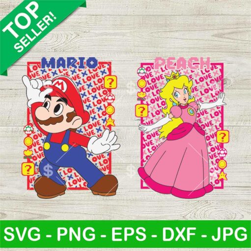 Super Mario And Princess Peach Love Valentine Svg