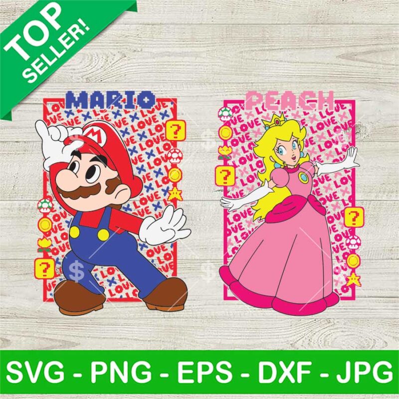 Super Mario And Princess Peach Love Valentine SVG