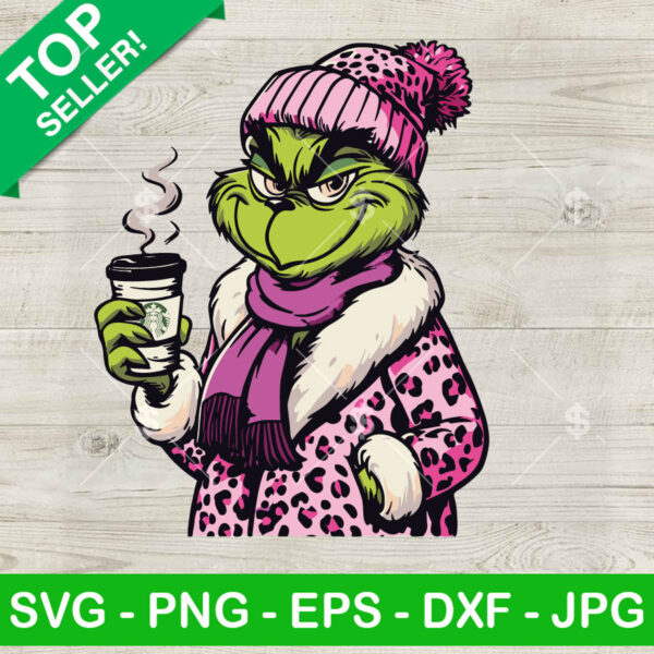 Pink Leopard Bougie Grinch SVG, Grinchy And Bougie Coffee Christmas SVG, Starbucks Coffee Grinch SVG PNG DXF EPS