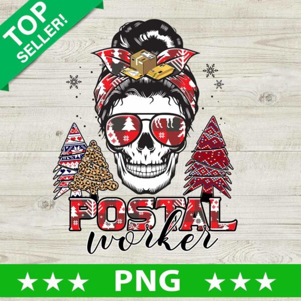 Messy Bun Skull Postal Worker Christmas PNG
