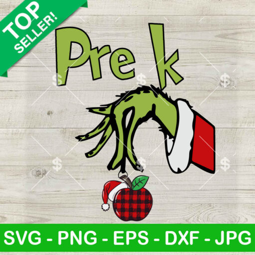 Pre K Grinch Hand Holding Ornament SVG