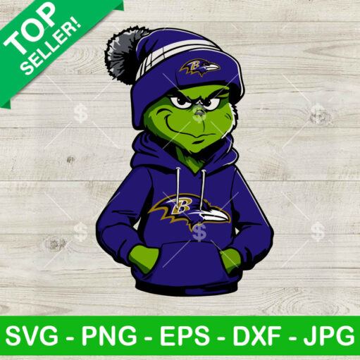 Grinch Wearing Baltimore Ravens Hoodie PNG