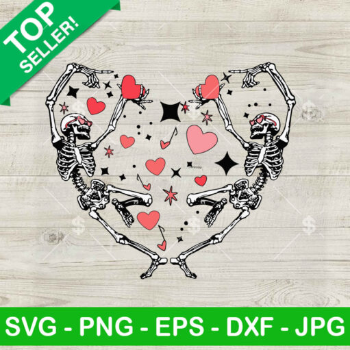 Dancing Skeleton Hearts Valentines Svg