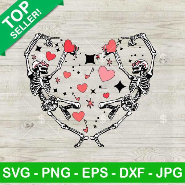 Dancing Skeleton Hearts Valentines SVG