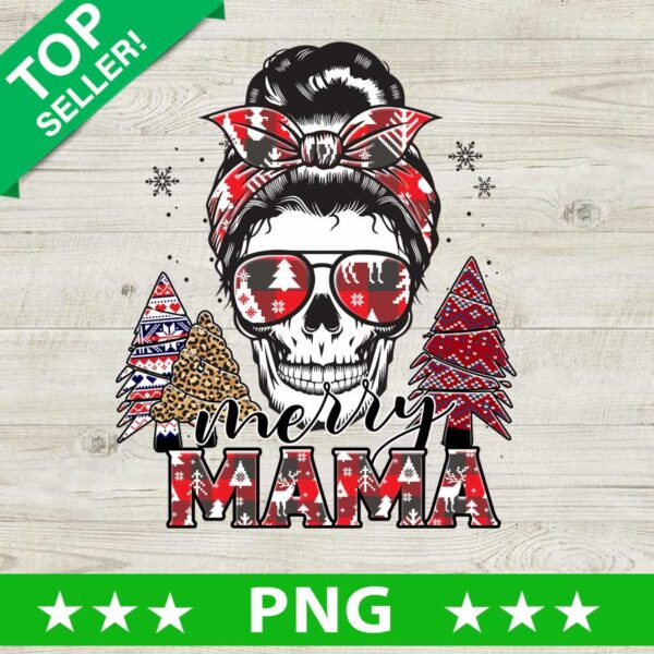 Retro Messy Bun Merry Mama PNG