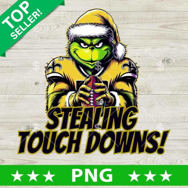 Santa Grinch New Orlean Saints Stealing Touch Downs PNG, Grinch Stealing Touch Downs Sublimation transfer PNG, Grinch Football PNG