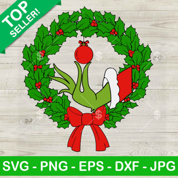 Christmas Wreath Grinch Hand SVG