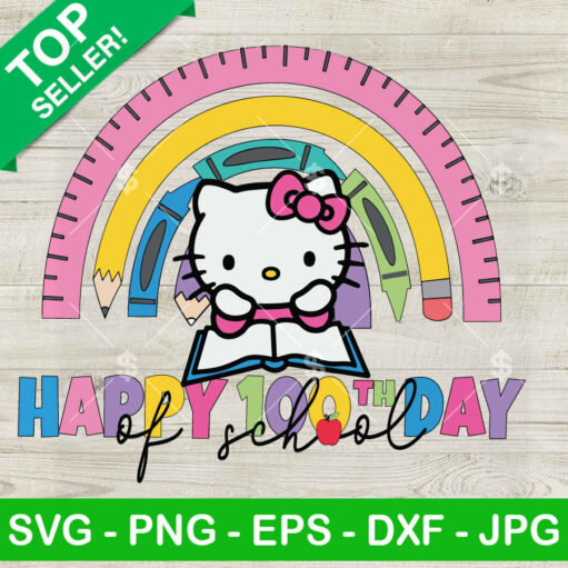 Hello Kitty Rainbow Happy 100 Days Of School Svg