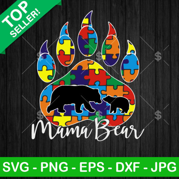 Mama Bear Autism Paw SVG, Autism Mama Bear SVG, Accept Understand Love SVG, Autism Awareness SVG PNG DXF
