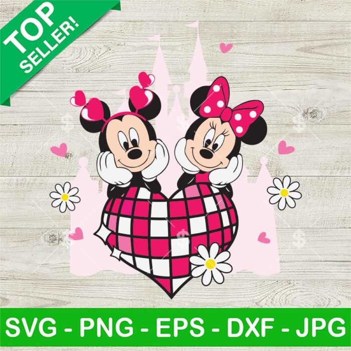 Mickey Minnie Heart Valentine Castle SVG, Vintage Mickey Couple SVG, Disco Heart Ball SVG PNG DXF EPS