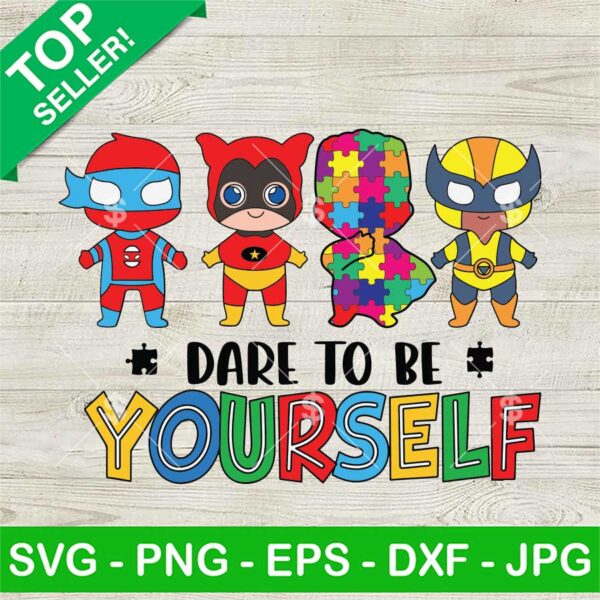 Baby Superheroes Dare To Be Yourself SVG, Autism Awareness SVG, Superheroes Chibi Puzzle Piece SVG PNG DXF EPS