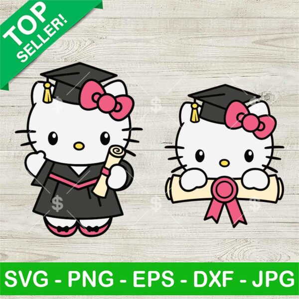 Hello Kitty Graduation SVG, Hello Kitty Senior SVG, Graduation Kawaii Kitty SVG PNG DXF EPS