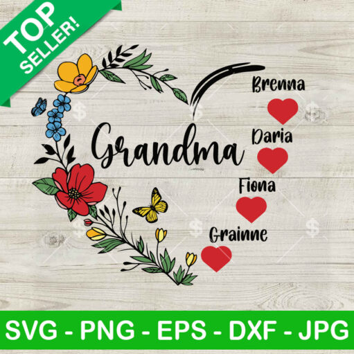 Grandma Floral Heart Custom Name SVG