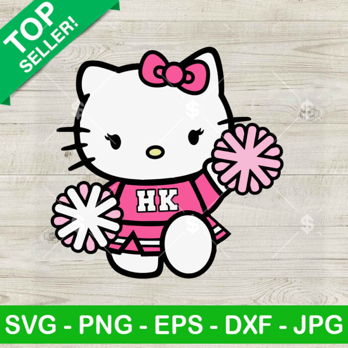 Hello Kitty Cheerleader SVG, Cute Kitty Cheerleader SVG, Cute Cat Cheerleader SVG PNG DXF EPS