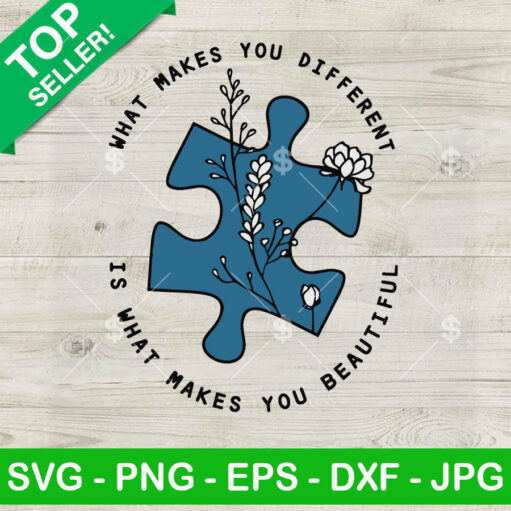 Autism Blue Puzzle Piece With Floral Svg