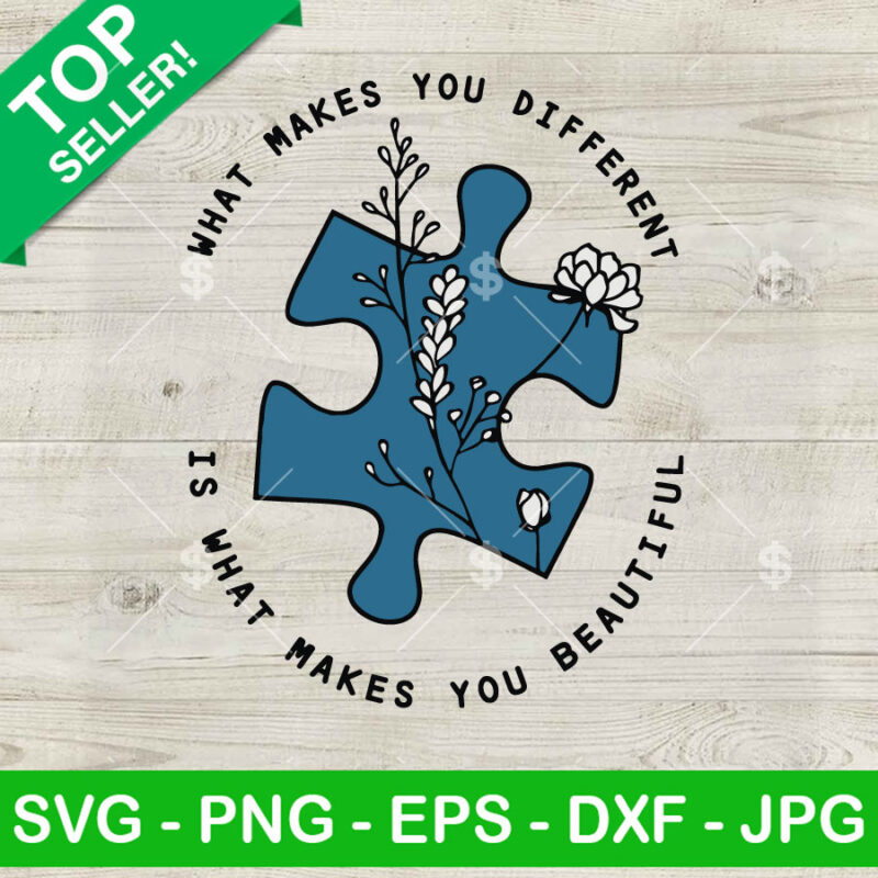 Autism Blue Puzzle Piece With Floral SVG