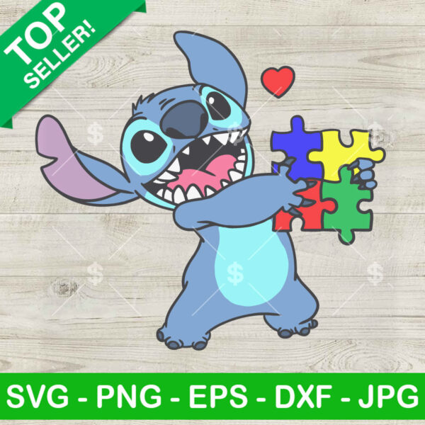 Stitch Autism Puzzle Pieces SVG, Disney Autism Awareness SVG, Stitch Autism Heart SVG PNG DXF EPS