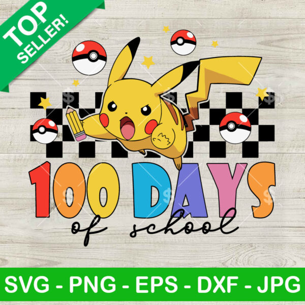 Pikachu 100 Days Of School SVG, 100 Days Of School Pokemon SVG, Vintage Teacher SVG PNG DXF EPS