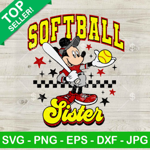 Retro Mickey Mouse Softball Sister Svg