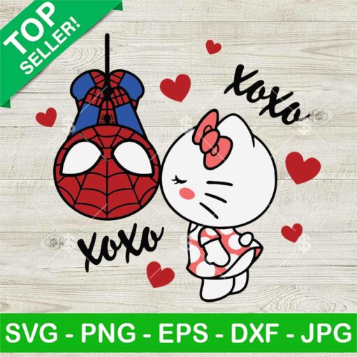 Spider Man Kisses Hello Kitty Xoxo Svg