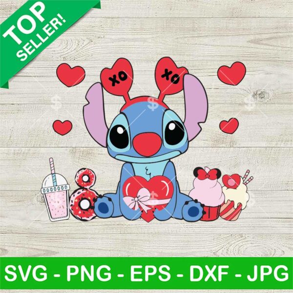 Stitch Valentine Snacks SVG, Stitch Xoxo SVG, Disney Stitch Valentine Hearts SVG PNG DXF EPS