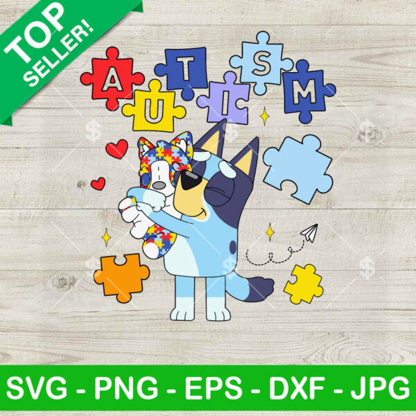 Bluey Autism Awareness SVG, Bluey Holding Her Doll SVG, I Wear Blue For Autism Awareness Blue SVG PNG DXF EPS