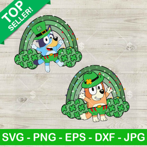 Bluey And Bingo Rainbow St Patrick'S Day Svg