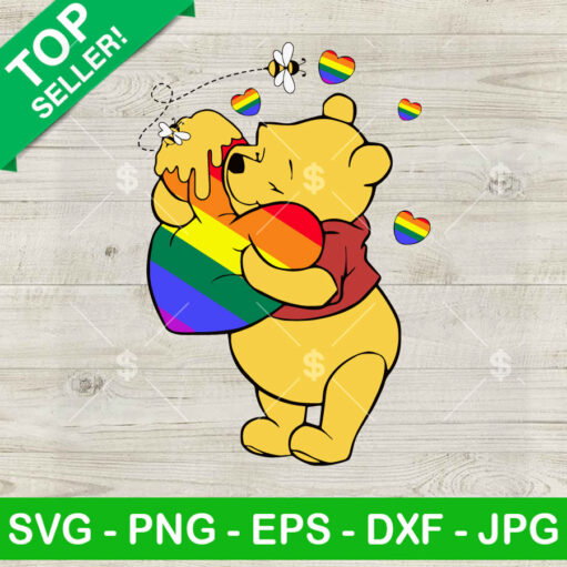 Winnie The Pooh Hug Rainbow Lgbt Heart Svg