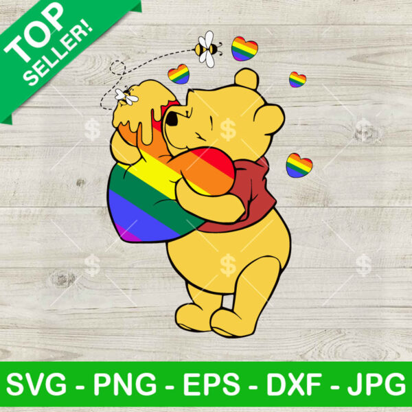 Winnie The Pooh Hug Rainbow LGBT Heart SVG