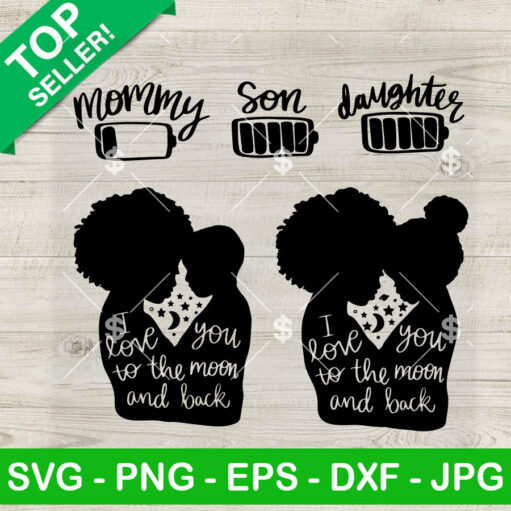 Black Mom Daughter And Son Svg