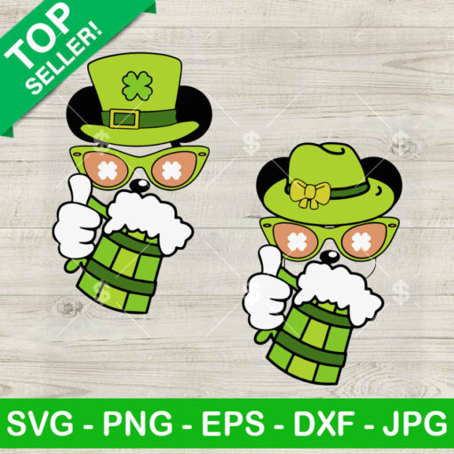 St Patrick's Day Mickey Minnie Drinking Beer SVG