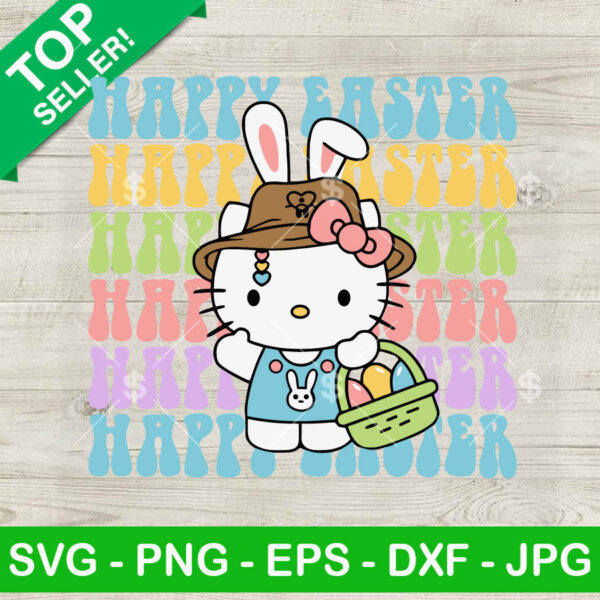 Hello Kitty Bunny Ear Happy Easter SVG, Hello Kitty Bunny SVG, Easter Day SVG PNG DXF