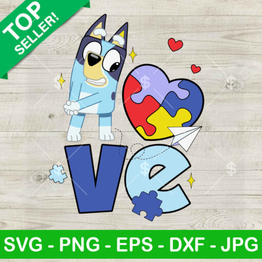 Bluey Love Heart Autism SVG