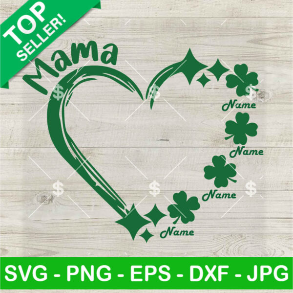 St Patricks Day Mama Costume Name SVG, Lucky Mama SVG, Mama Heart Shamrock SVG PNG DXF EPS