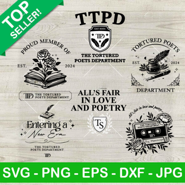 The Tortured Poets Department Taylor Swift SVG Bundle, Taylor Swift TTPD Album SVG, All's Fair In Love And Poetry SVG PNG DXF EPS