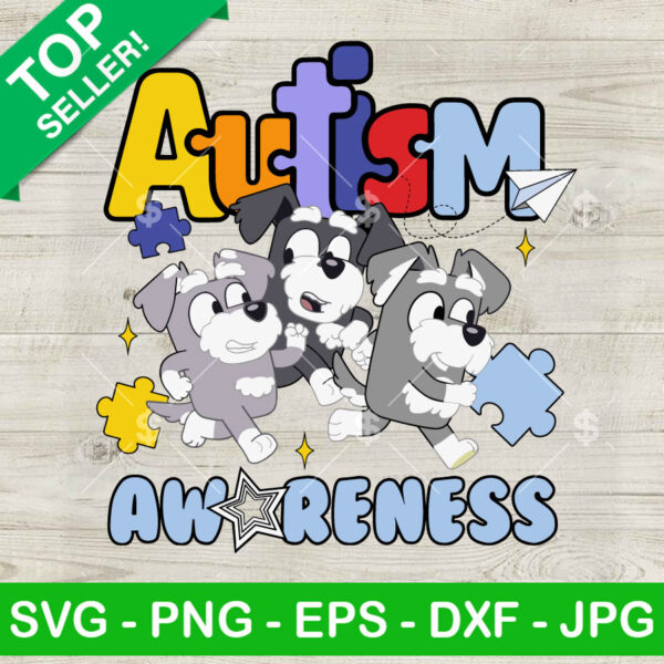 Bluey Heeler Autism Awareness SVG, Bluey Heeler Family SVG, Bluey Terriers Puzzle Piece SVG PNG DXF EPS