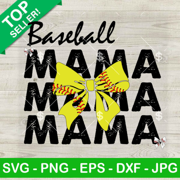 Baseball Mama With Bow SVG, Baseball Bow SVG, Sport Mom Mother's Day SVG PNG DXF EPS