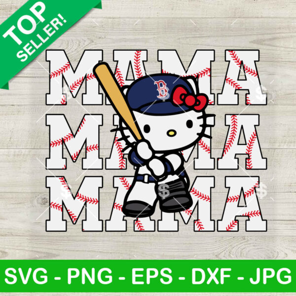 Hello Kitty Mama Boston Red Sox Baseball SVG, Hello Kitty Red Sox Baseball Mom SVG, Kitty Sport Mom SVG Cricut PNG DXF EPS