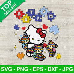 Hello Kitty Holding Teddy Bear Autism SVG