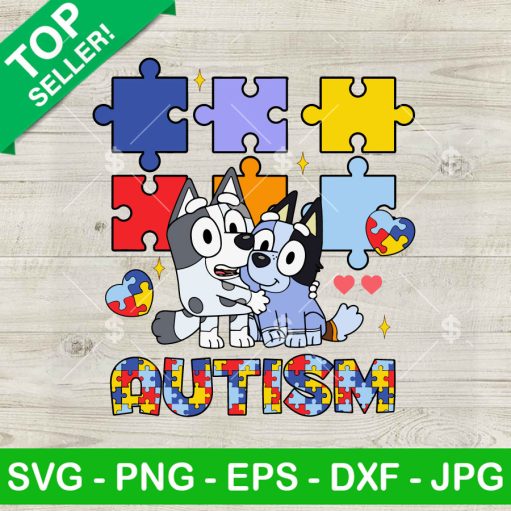 Bluey Hug Her Dog Autism Awareness SVG