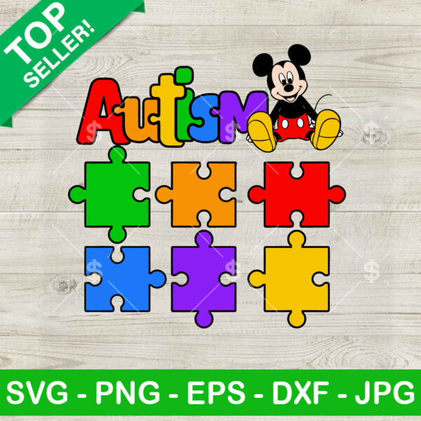 Mickey Mouse Autism Puzzle Piece SVG, Disney Autism SVG, Autismm Awareness Ribbon SVG PNG DXF EPS