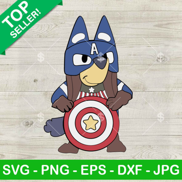 Bluey Captain America SVG, Captain America Superhero SVG, Bluey Dog Marvel Cricut PNG DXF EPS
