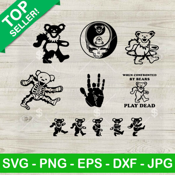 Skeleton GrateFul Dead SVG Bundle, GrateFul Dead Logo SVG, GrateFul Dead Dancing Bear SVG PNG DXF EPS