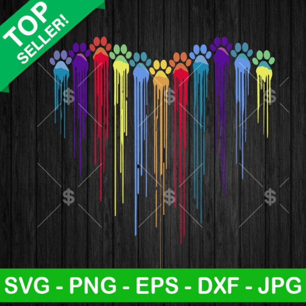 Dripping Dog Paw Print Heart SVG, Colorful Dog Paw Heart SVG, Paws Heart Dog SVG PNG DXF EPS